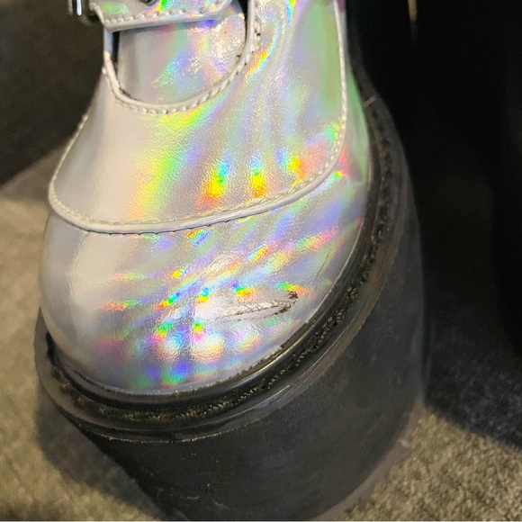 Demonia Womens Heart Strap Silver Platform Boots - Picture 7 of 8